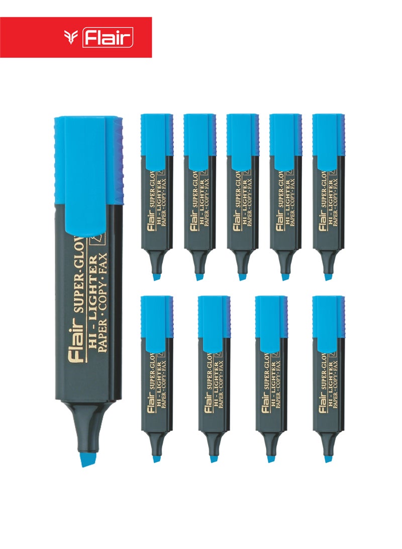 Flair Super-Glow Text Highlighter Pen, Chisel Tip, Fluorescent Blue, Pack of 10 - Image 1